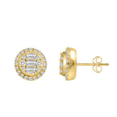 10K YELLOW GOLD 1 1/4CT ROUND/EMERALD DIAMOND LADIES EARRINGS